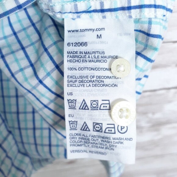 Tommy Hilfiger Mens Button Down Shirt M Academy Poplin Blue Plaid 236 - Picture 4 of 5